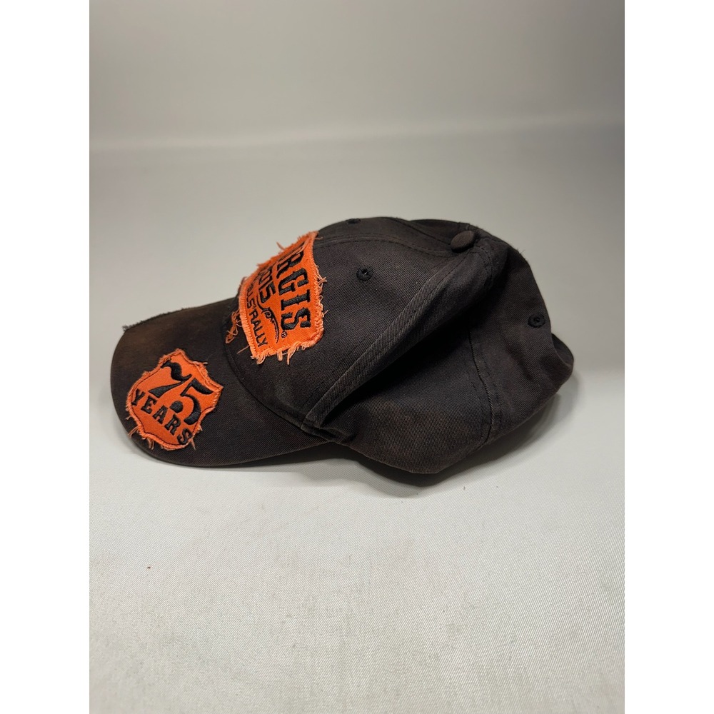 2015 Sturgis Black Hills Rally 75th Anniversary Distressed Biker Cap Velcro Snap